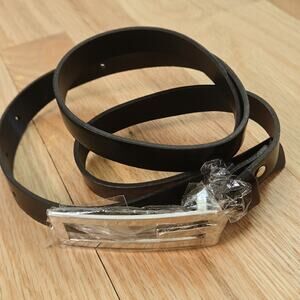 Black Faux Leather Thin Belt Silver Toned buckle